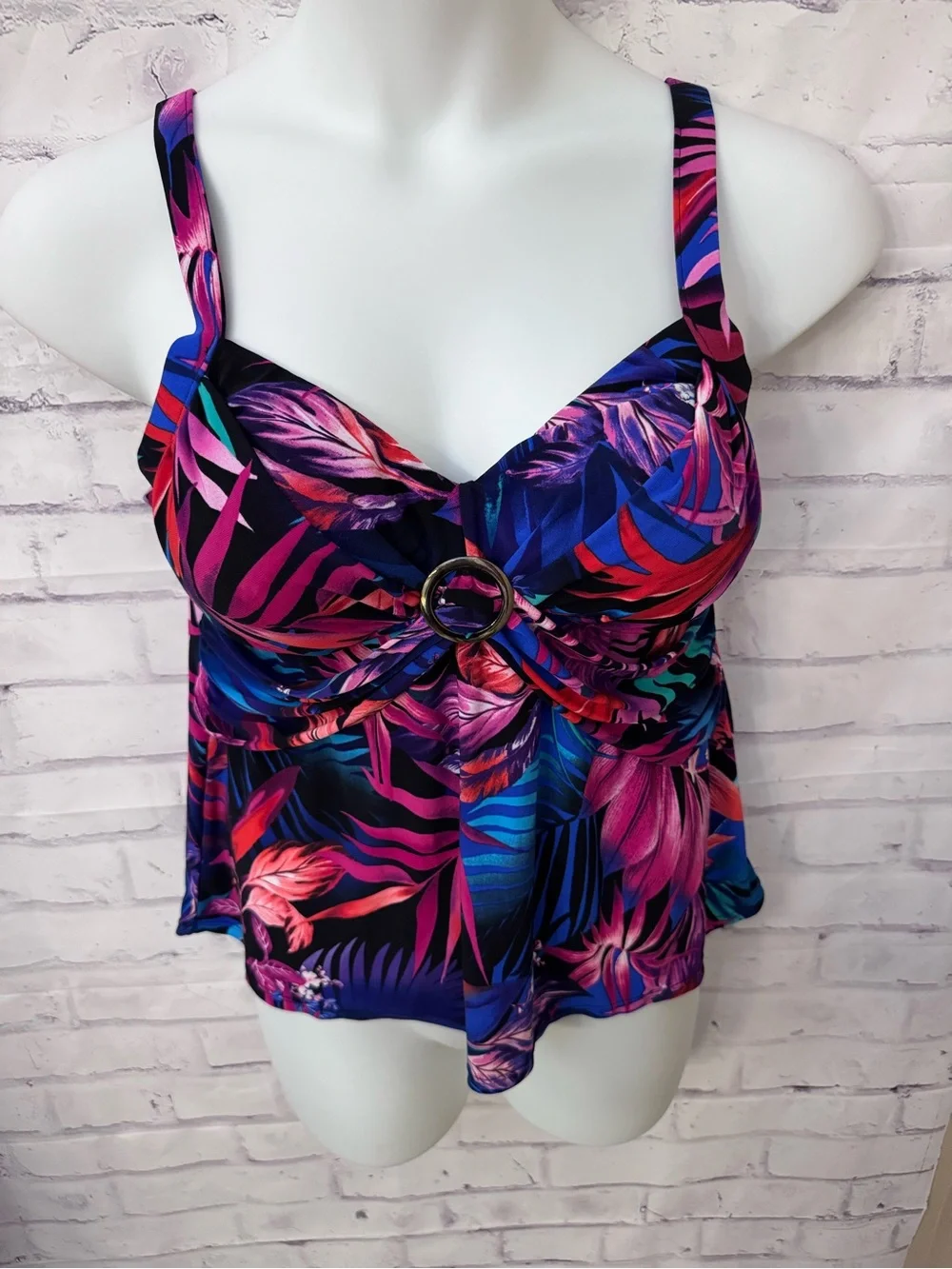 Trimshaper Plus 16 Tankini Swimsuit Top Floral Draped Modest Slimming Resortwear